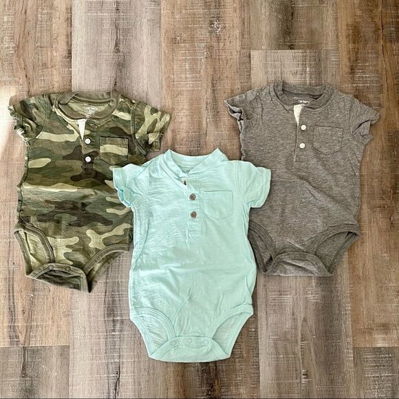 Carters henley onesies - set of 3 - Picture 1 of 4